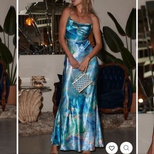 Florence Blue Marble Satin Maxi Dress